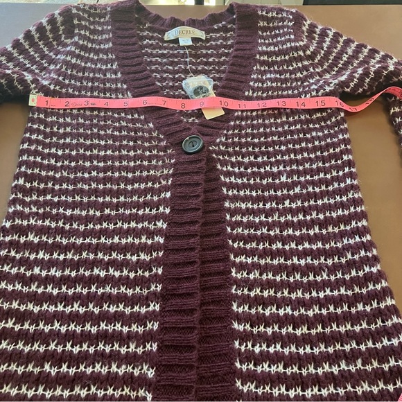 NWT Decree Knit Duster Long Cardigan Purple Snowdrift Fringe Hem Medium Stripes - Picture 9 of 14